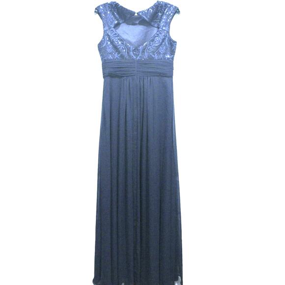 Eliza J Lace Sequin Chiffon Cap Sleeve Formal Gown Size 0 Navy NWT Formal dress - Picture 2 of 7